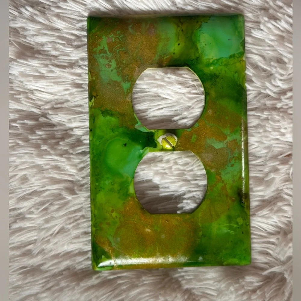 Hand crafted shades of Green and gold Abstract Art switch plate cover